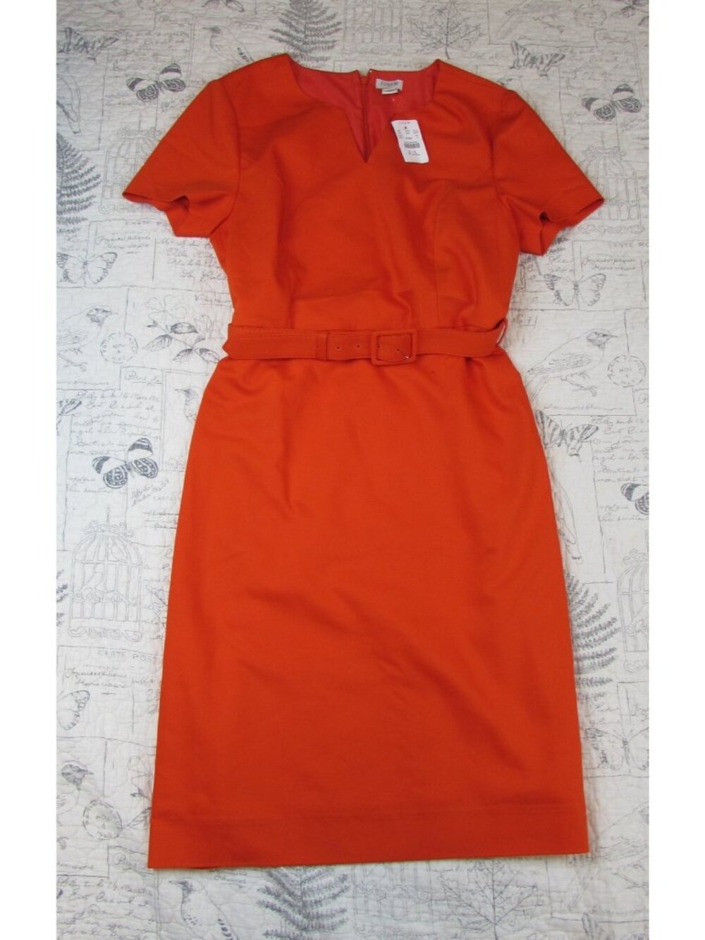 NEW J Crew Women's Orange Red split v short slv sheath dress belted size 10